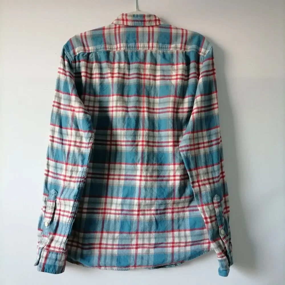 J. Crew Men's Blue Long Sleeve Collared Check Flannel Button Up Shirt Size M